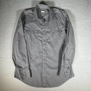 Vtg Wrangler Wrancher Men M Western Pearl Snap Shirt Geometric Diamond Grey